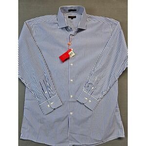 Leonardi Mens XL Dress Shirt Blue White Striped Long Sleeve 100% Cotton NWT